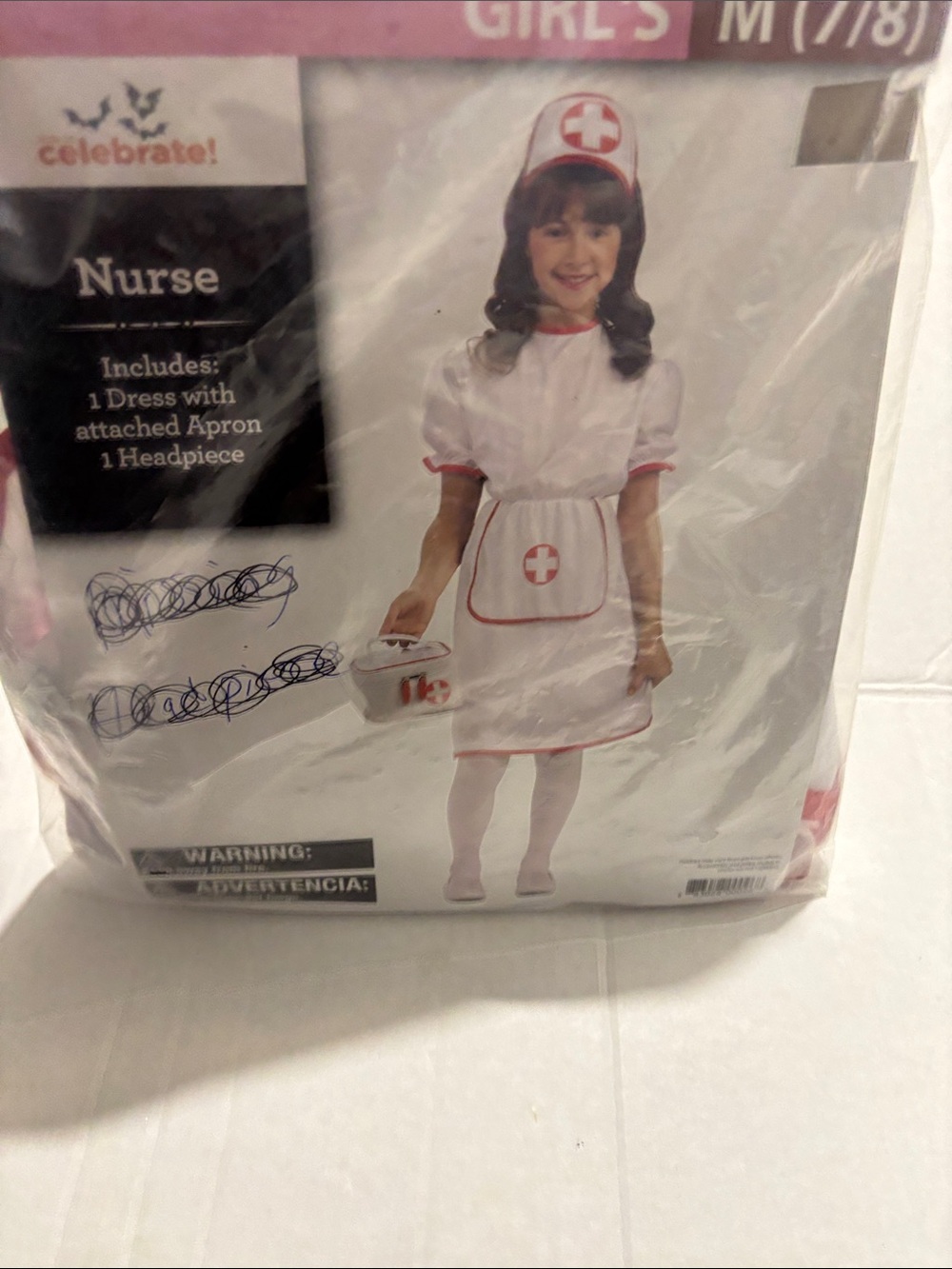Girls' White Nurse Costume with Red Trim (Girls M 7/8)